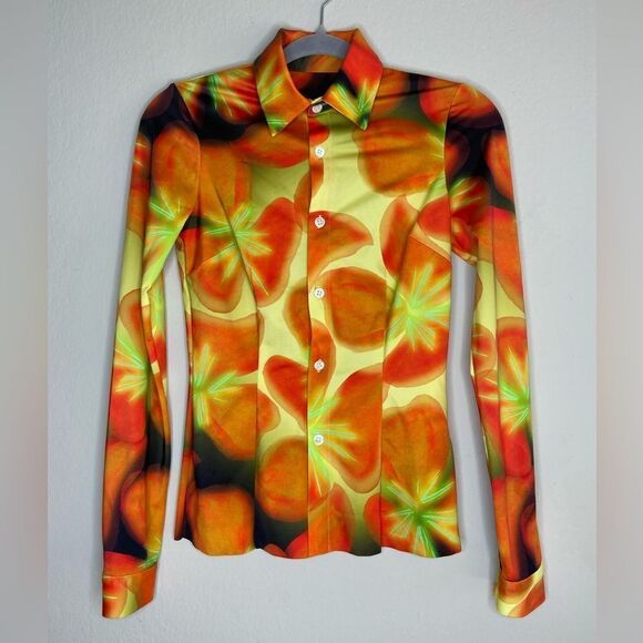 NWOT Louisa Ballou Ssense Orange Button Down Shirt Size XS - Picture 3 of 6